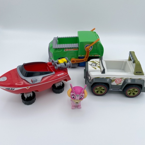 Paw Patrol Sea Patrol Vehicle, Recycle Truck, Jungle Jeep & Skye Figure Lot of 4 - Picture 2 of 9
